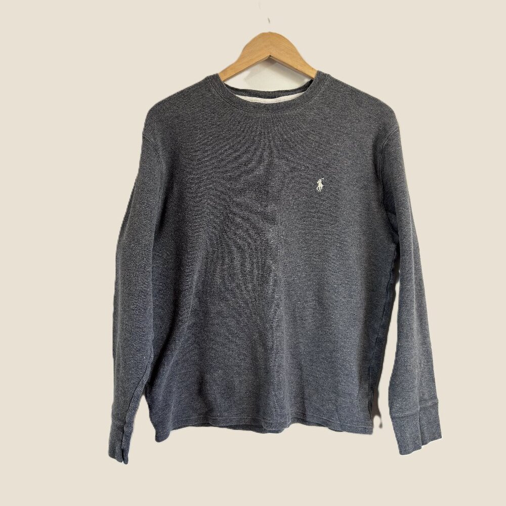 Polo Ralph Lauren Gray Cotton Waffle Knit Thermal Sleepwear Crewneck Sz L VGUC